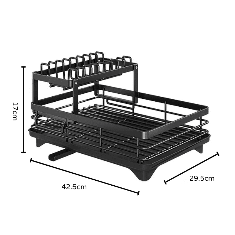 ブラック食器水切りラック 受け皿付き メタル製 NukuNuku