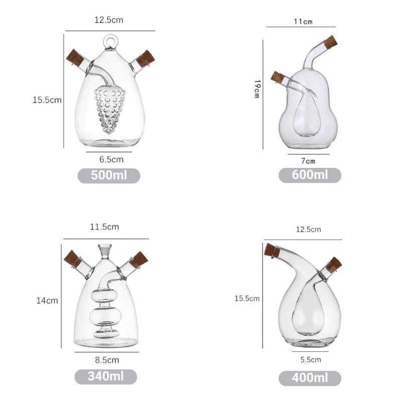 ガラス製オイル＆ビネガーディスペンサー コルク付き 2-in-1 NukuNuku