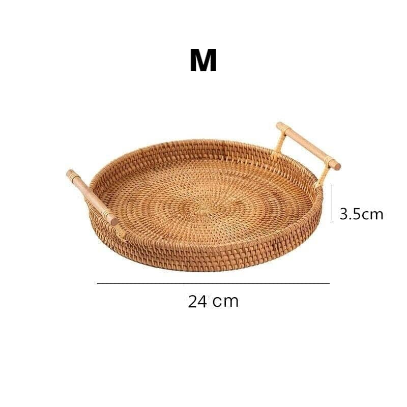 手作りラタンウィムラウンドデコレーショントレイ NukuNuku M - 24cm 